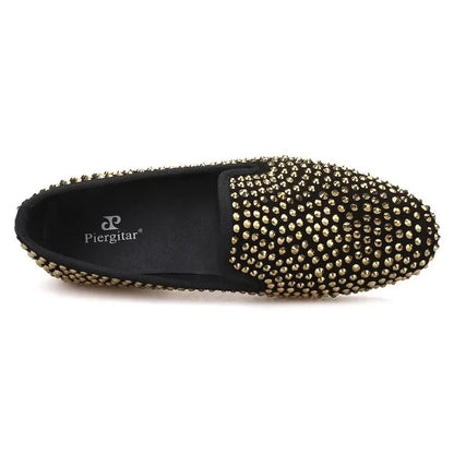Gold Crystal Suede Loafer Shoes for Women -Guocali