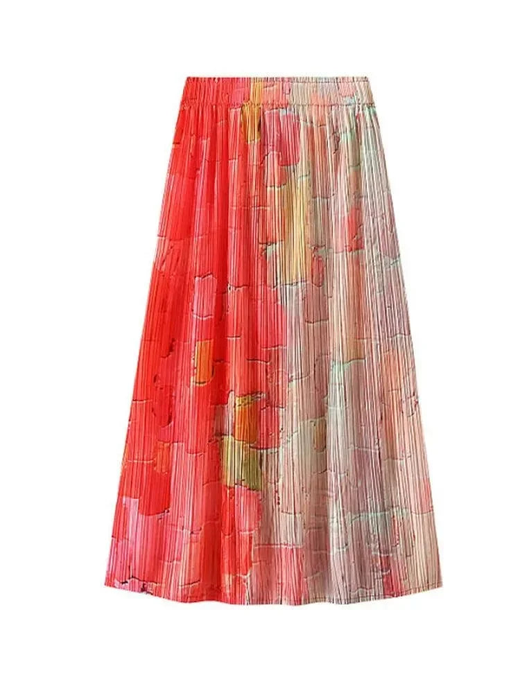 Gradient High Waist A-Line Skirt -Guocali