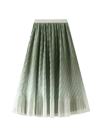 Gradient Mesh Pleated Skirt Multi-color Elegant Women Skirt -Guocali