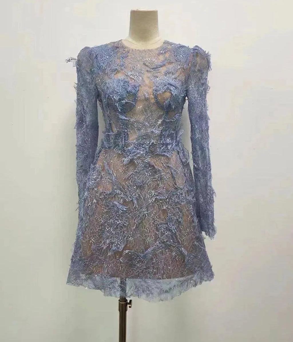 Green Lace Bodycon Long-Sleeve Party Dress -Guocali