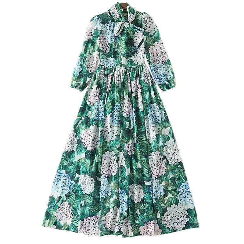 High-Quality Long-Sleeved Printed Maxi Dress – Elegant Floral Dress -Guocali