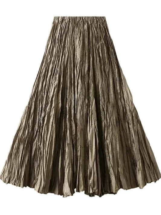 High-Waisted Pleated A-Line Skirt -Guocali