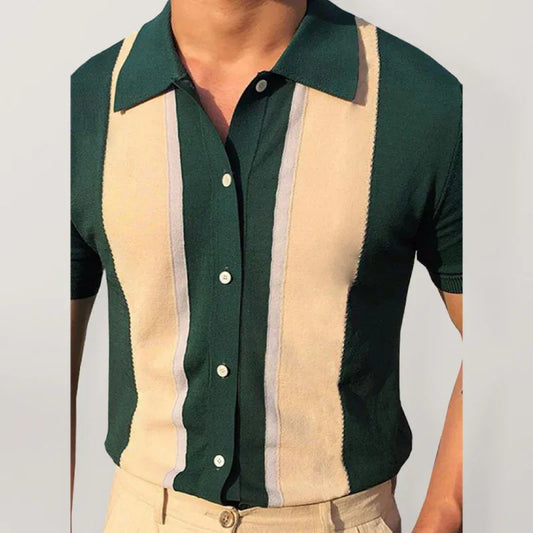 Men Short Sleeves Button-Down Casual Polo Shirt – Lightweight - Green, Beige