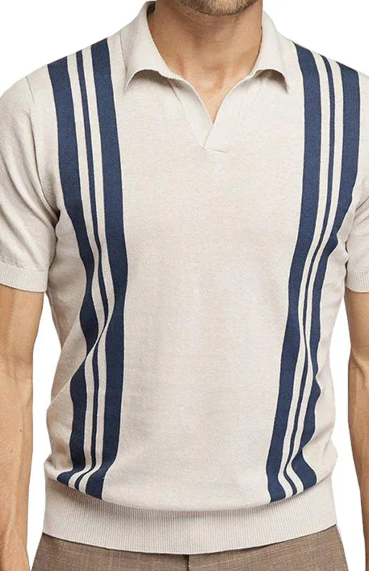 Men Short Sleeves Casual Polo Shirt – Lightweight - Beige, Blue