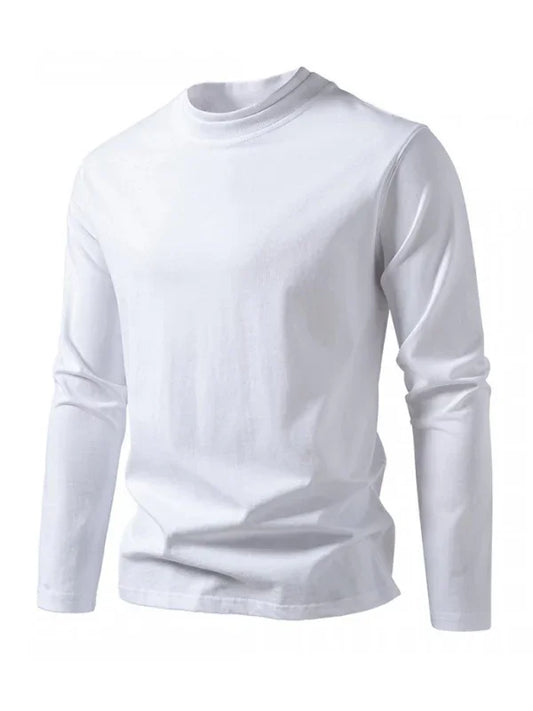 Men Crew-Neck Long-Sleeves T-Shirt – Stretchable - White