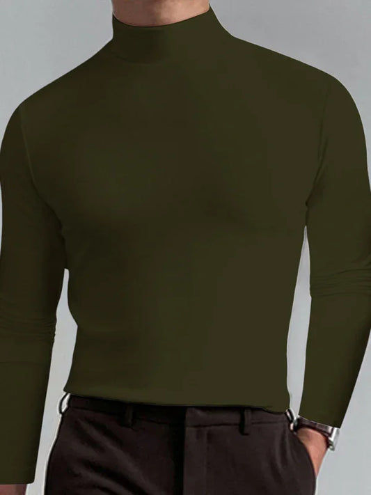 Men Crew-Neck Long-Sleeves T-Shirt – Stretchable - Green