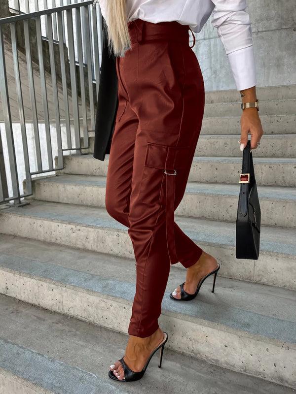 Pantalones de cuero PU ajustados a la moda para mujer