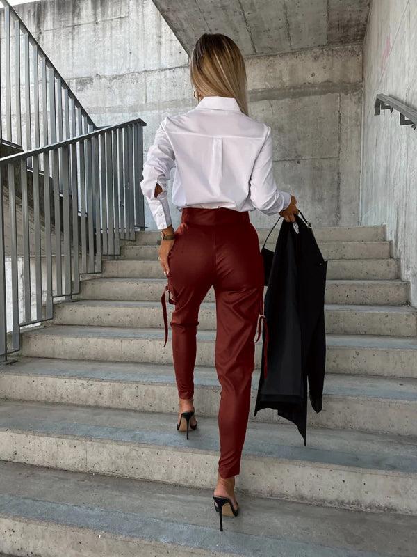 Pantalones de cuero PU ajustados a la moda para mujer