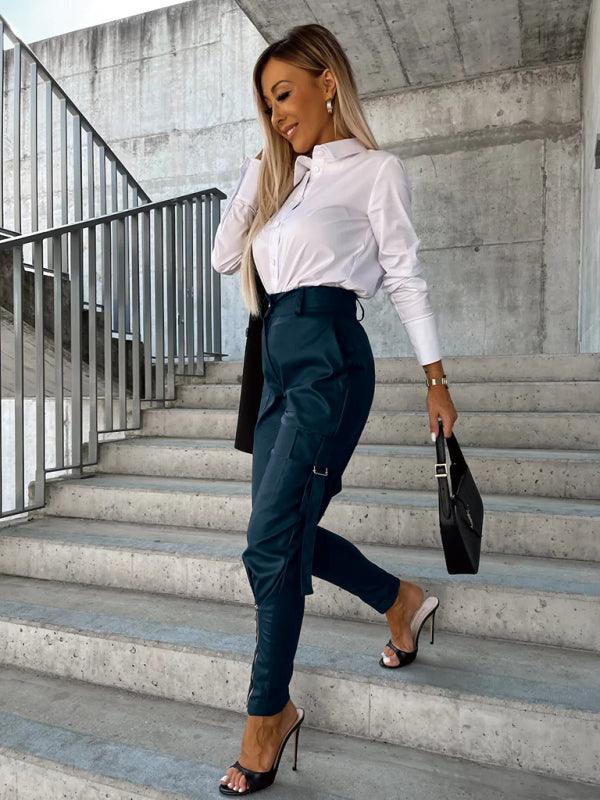 Pantalones de cuero PU ajustados a la moda para mujer