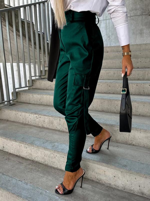 Pantalones de cuero PU ajustados a la moda para mujer