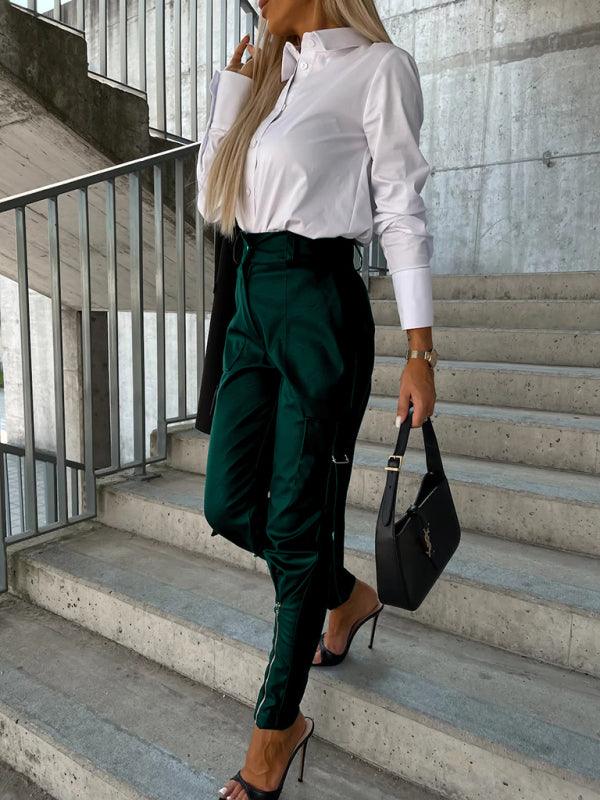 Pantalones de cuero PU ajustados a la moda para mujer