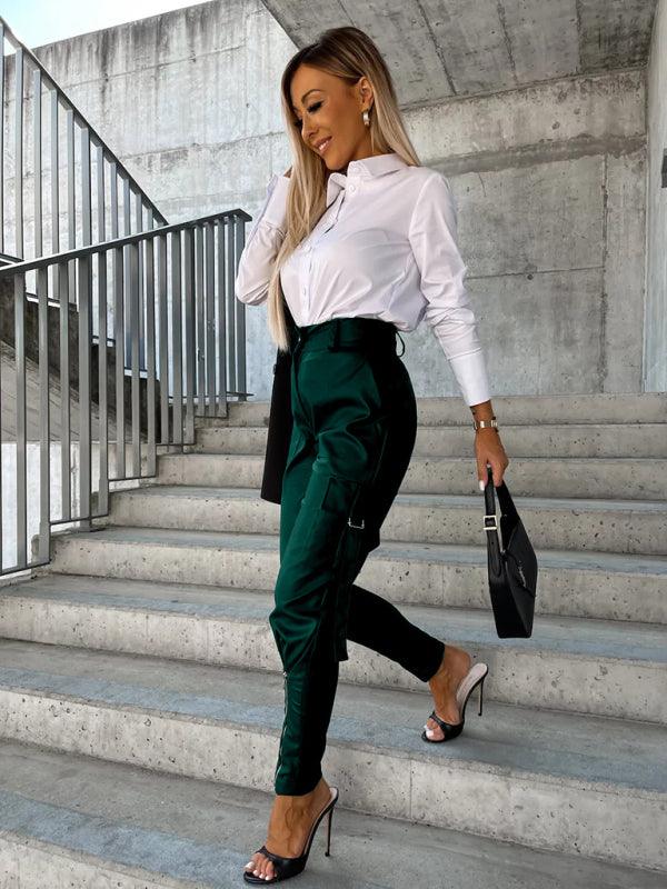 Pantalones de cuero PU ajustados a la moda para mujer