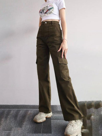 Casual Women Cargo Pants – Mid Rise Button Front