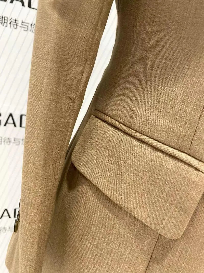 Khaki Three Piece Suit - Women Trouser Suit -Guocali