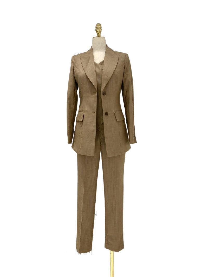 Khaki Three Piece Suit - Women Trouser Suit - Pantsuit - Guocali