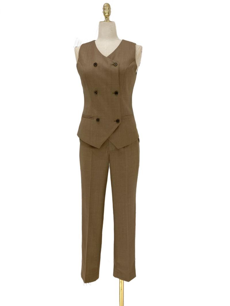 Khaki Three Piece Suit - Women Trouser Suit - Pantsuit - Guocali