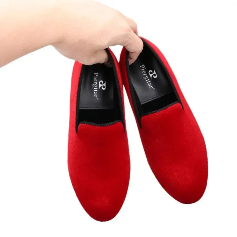 Kids Loafers Radiant Red Elegance: Handcrafted Velvet Parent-Child Loafers -Guocali