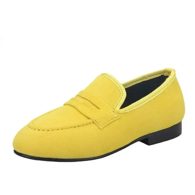 Kids Loafers Velvet Parent-Child Penny Loafers with Vibrant Red Outsoles -Guocali