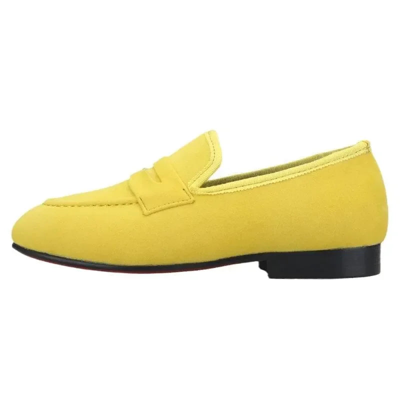 Kids Loafers Velvet Parent-Child Penny Loafers with Vibrant Red Outsoles -Guocali