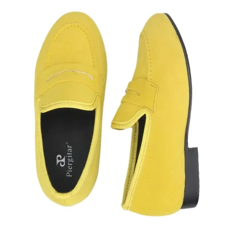 Kids Loafers Velvet Parent-Child Penny Loafers with Vibrant Red Outsoles -Guocali