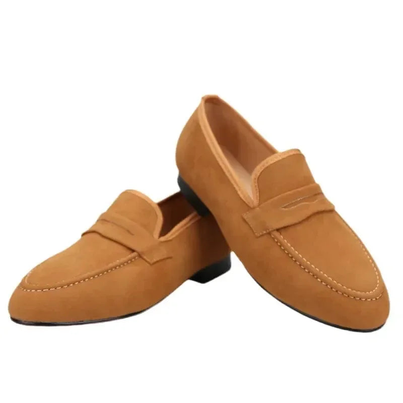 Kids Loafers Velvet Parent-Child Penny Loafers with Vibrant Red Outsoles -Guocali