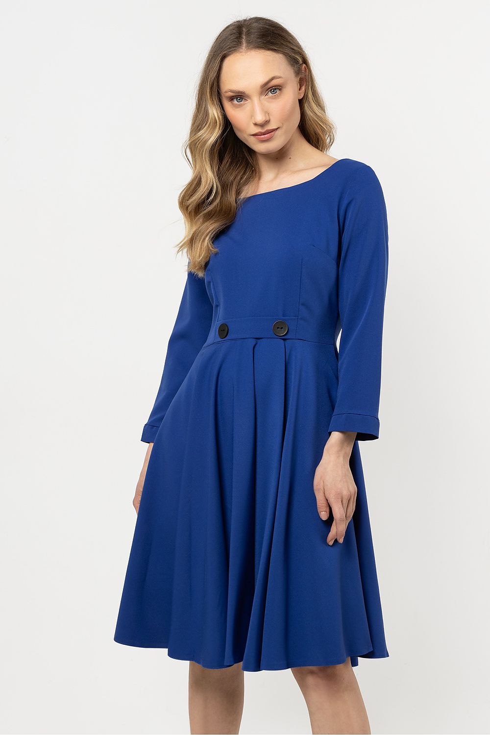 Knee Length Dress – Boat Neck, A-Line – Daydress | GUOCALI – view 12
