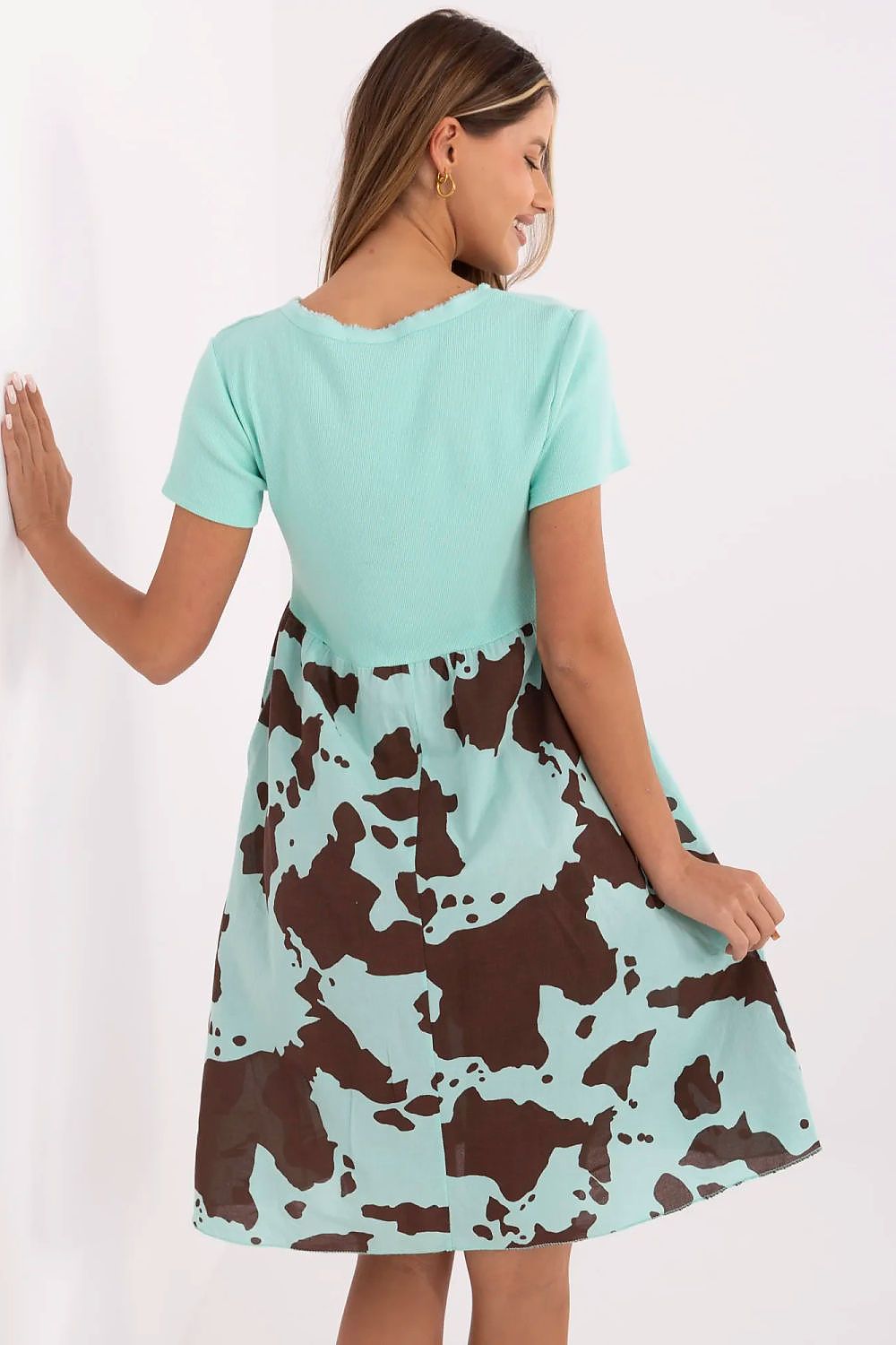 Knee Length Dress – Sweetheart Neck, Fit-and-Flare, Animal Print – Daydress | GUOCALI – view 3