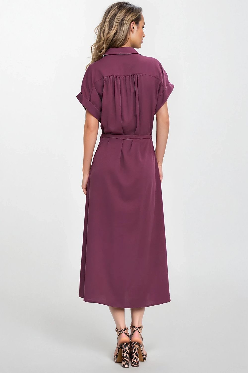 Knee Length Shirt Dress – Round Neck, A-Line, Pockets – Daydress | GUOCALI – view 3