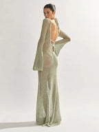 Knitted Long-Sleeved Backless Beach Cover-Up -Guocali