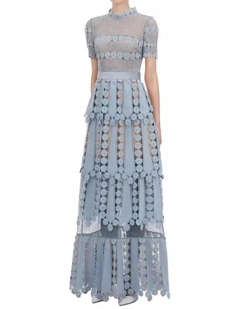 Lace Patchwork Backless Party Dress -Guocali