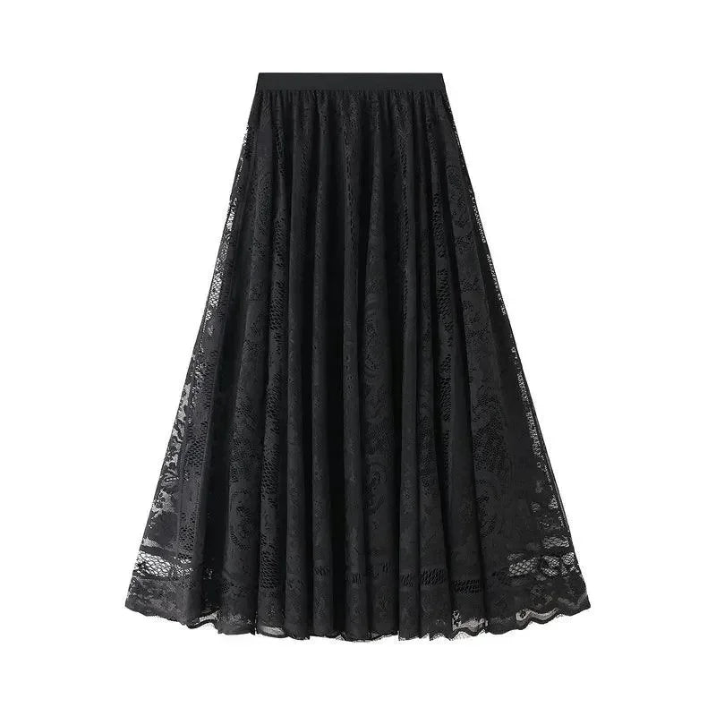 Lace Skirt Solid Color A-Line Women’s Casual Skirt -Guocali