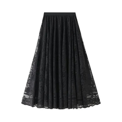 Lace Skirt Solid Color A-Line Women’s Casual Skirt -Guocali