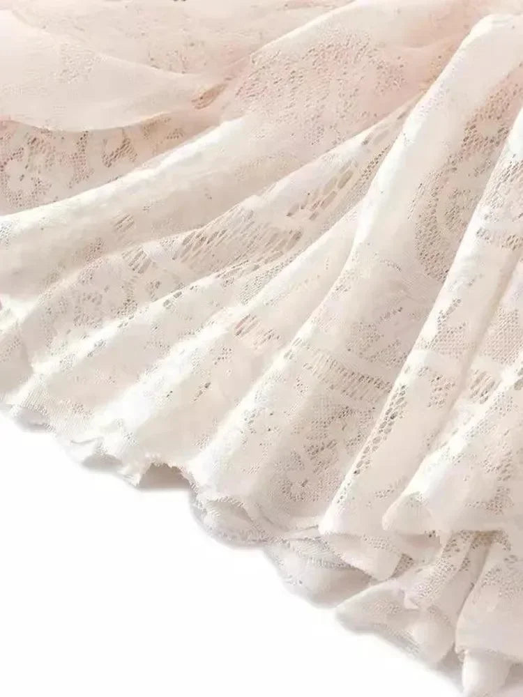 Lace Skirt Solid Color A-Line Women’s Casual Skirt -Guocali