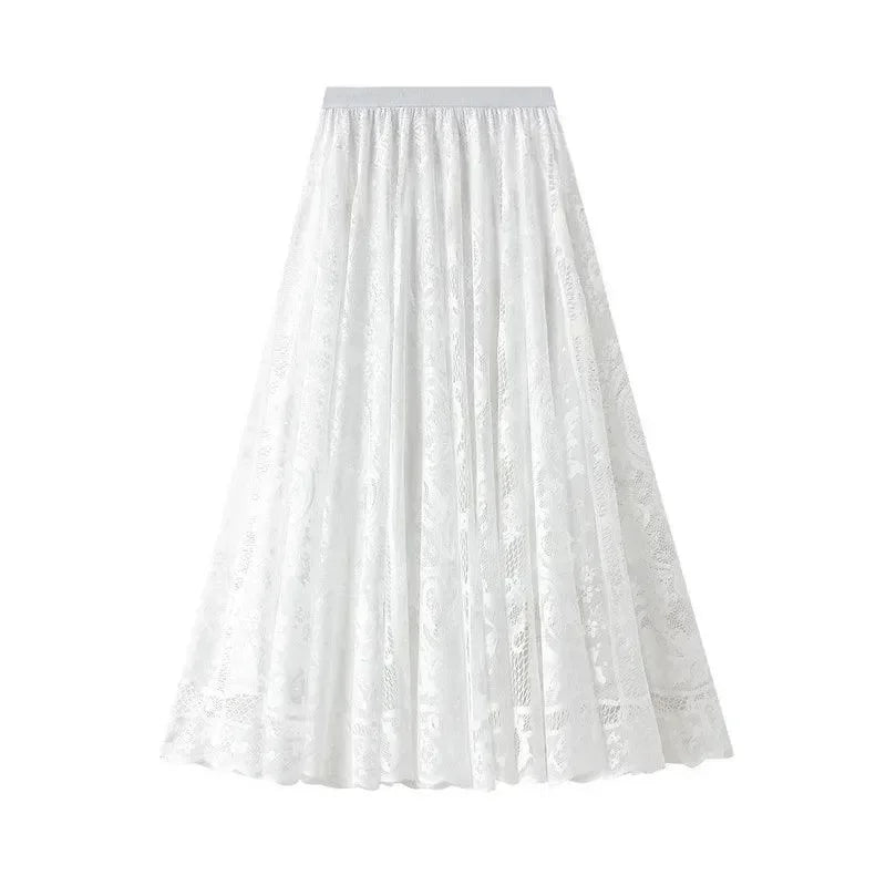 Lace Skirt Solid Color A-Line Women’s Casual Skirt -Guocali