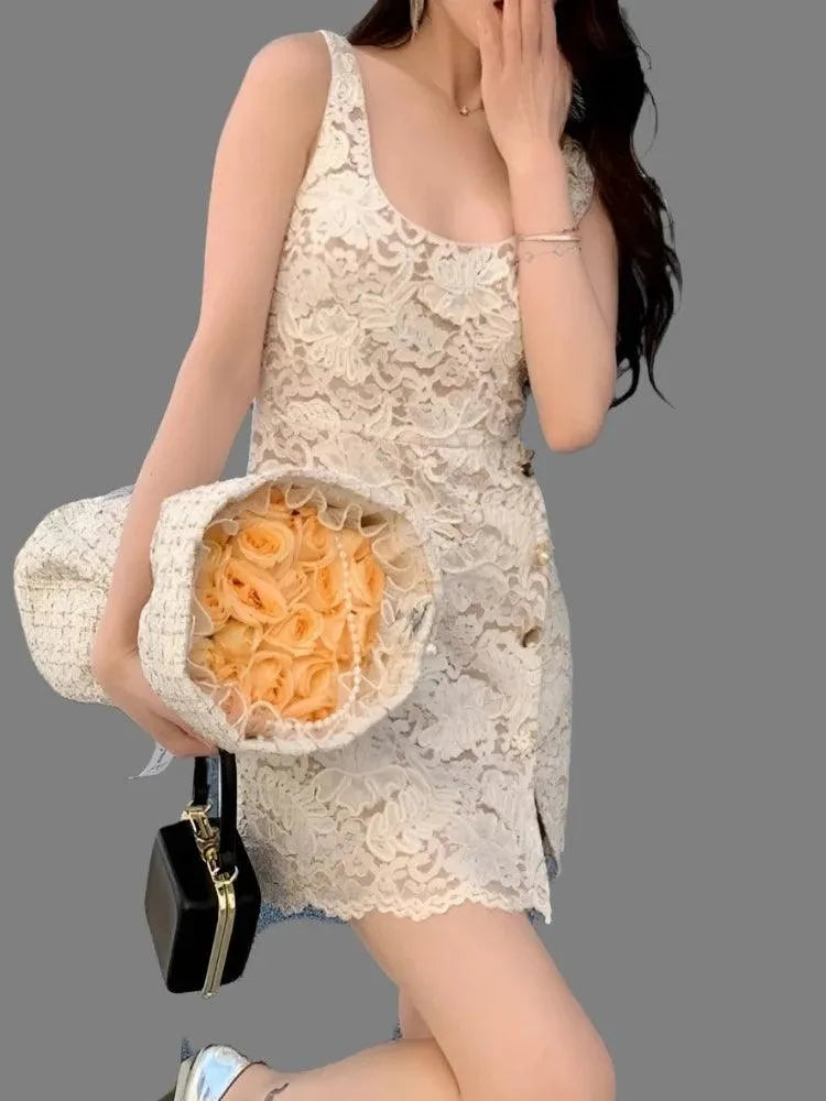 Lace Slash Neck Party Dress -Guocali