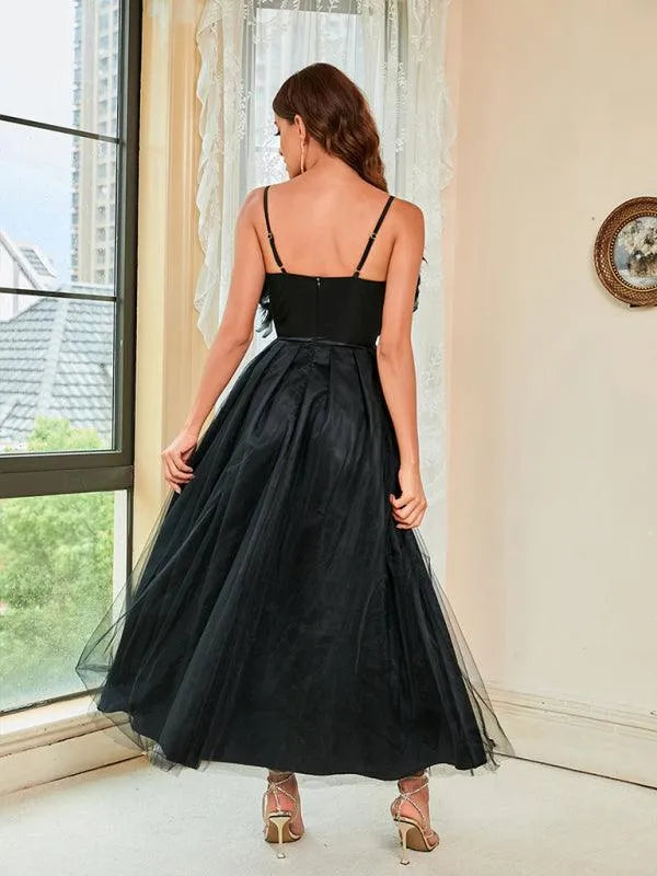 Ladies Feather Sling Mesh Party Dress