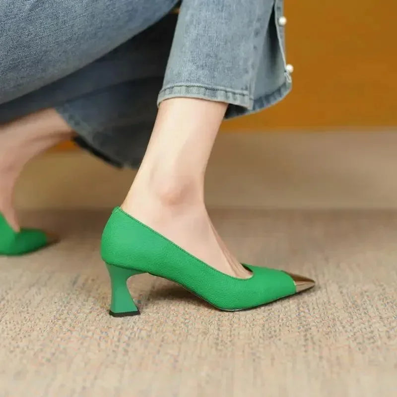 Ladies High Heel Leather Pumps Shoes -Guocali