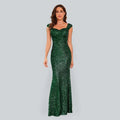 Ladies Sequin Green Sling Maxi Party Dress -Guocali