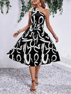 Letter Print One-Shoulder Dress Women -Guocali