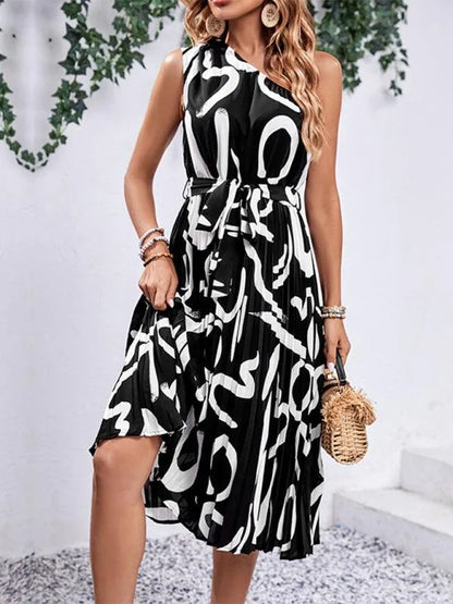 Letter Print One-Shoulder Dress Women -Guocali