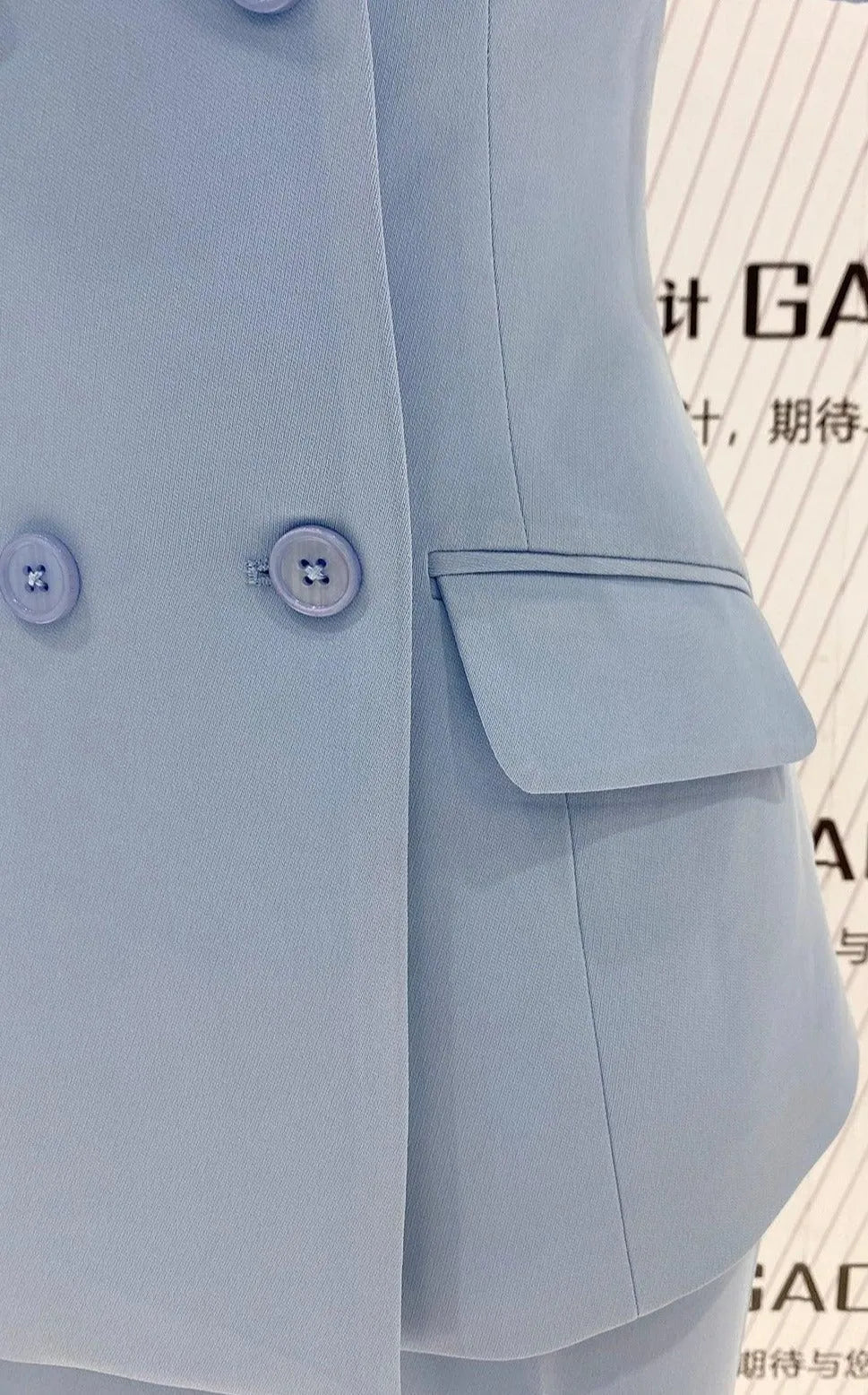 Light Blue Short Sleeve Slim Pant Suit - Thin Fabric -Guocali