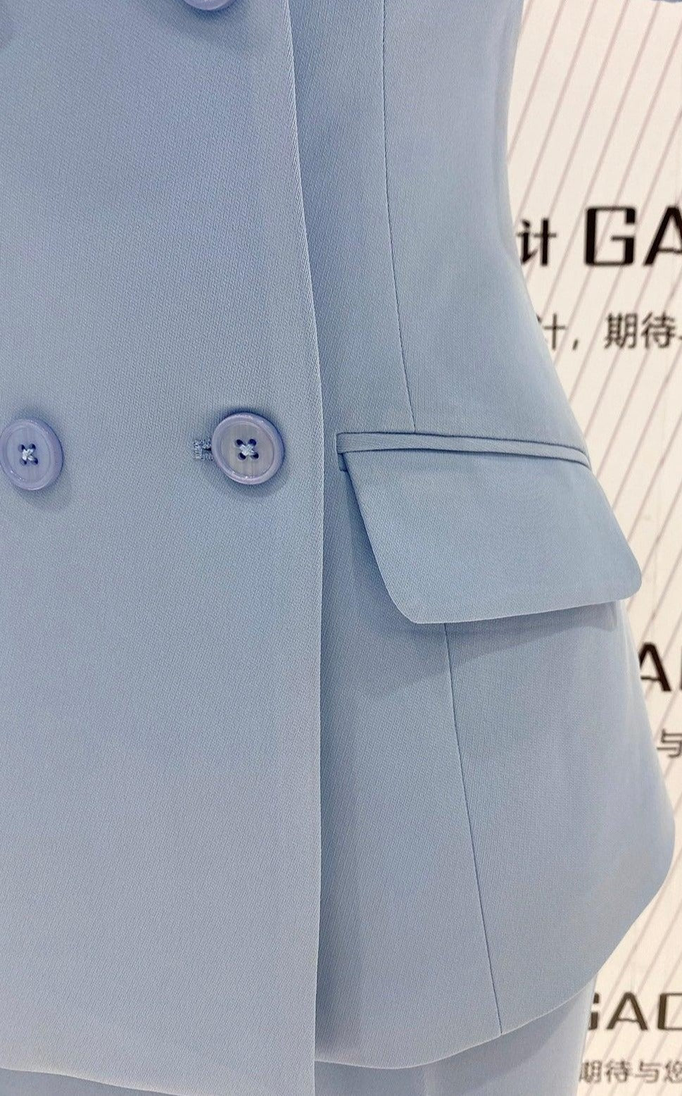 Light Blue Short Sleeve Slim Pant Suit - Thin Fabric - Pantsuit - Guocali