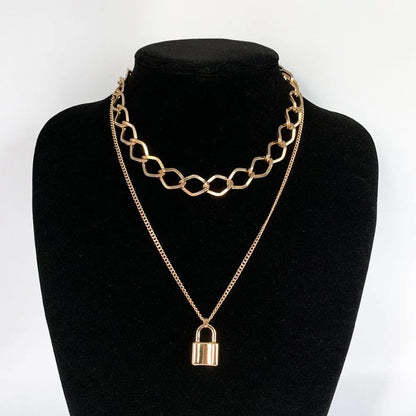 Lock Pendant Necklace - Multi-Layered Women Jewelry -Guocali