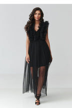 Maxi Wedding Guest Dress – V-Neck, Fitted Cut, Tiered Skirt, Black – Daydress | GUOCALI