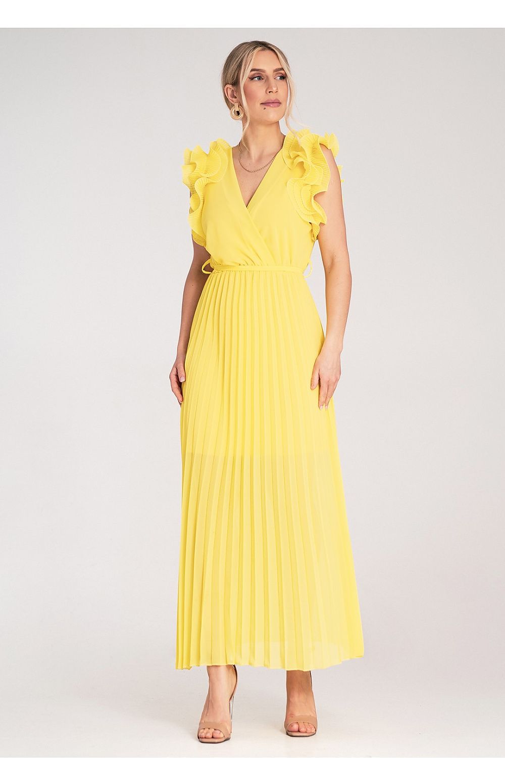 Maxi Wedding Guest Dress – Wrap Neck, Wrap, Pleats – Daydress | GUOCALI – view 5