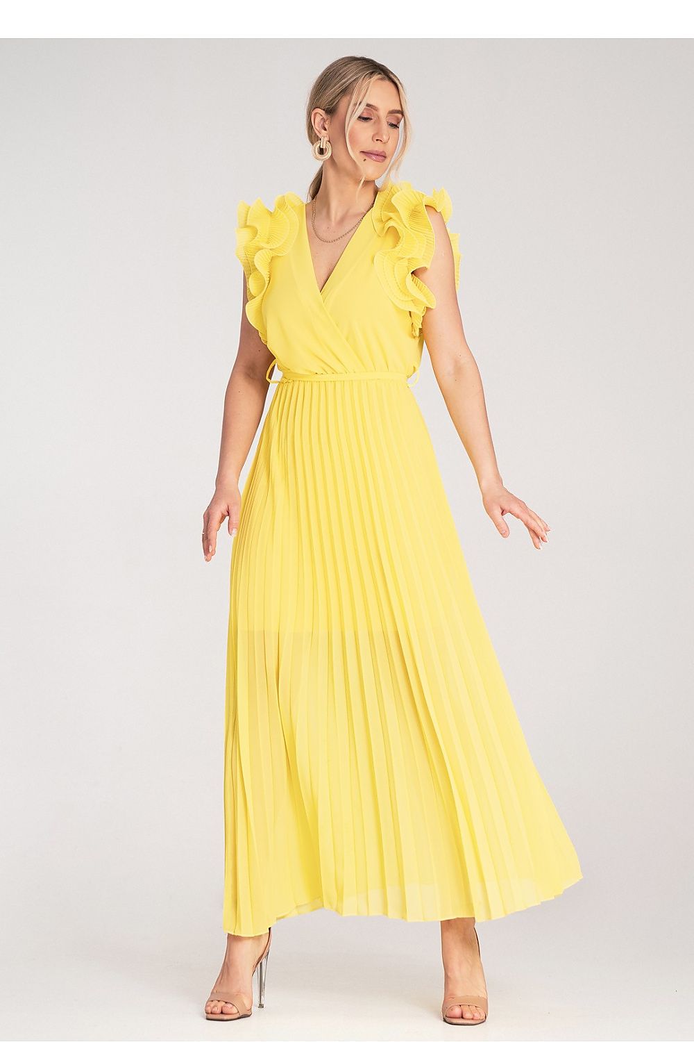 Maxi Wedding Guest Dress – Wrap Neck, Wrap, Pleats – Daydress | GUOCALI – view 6