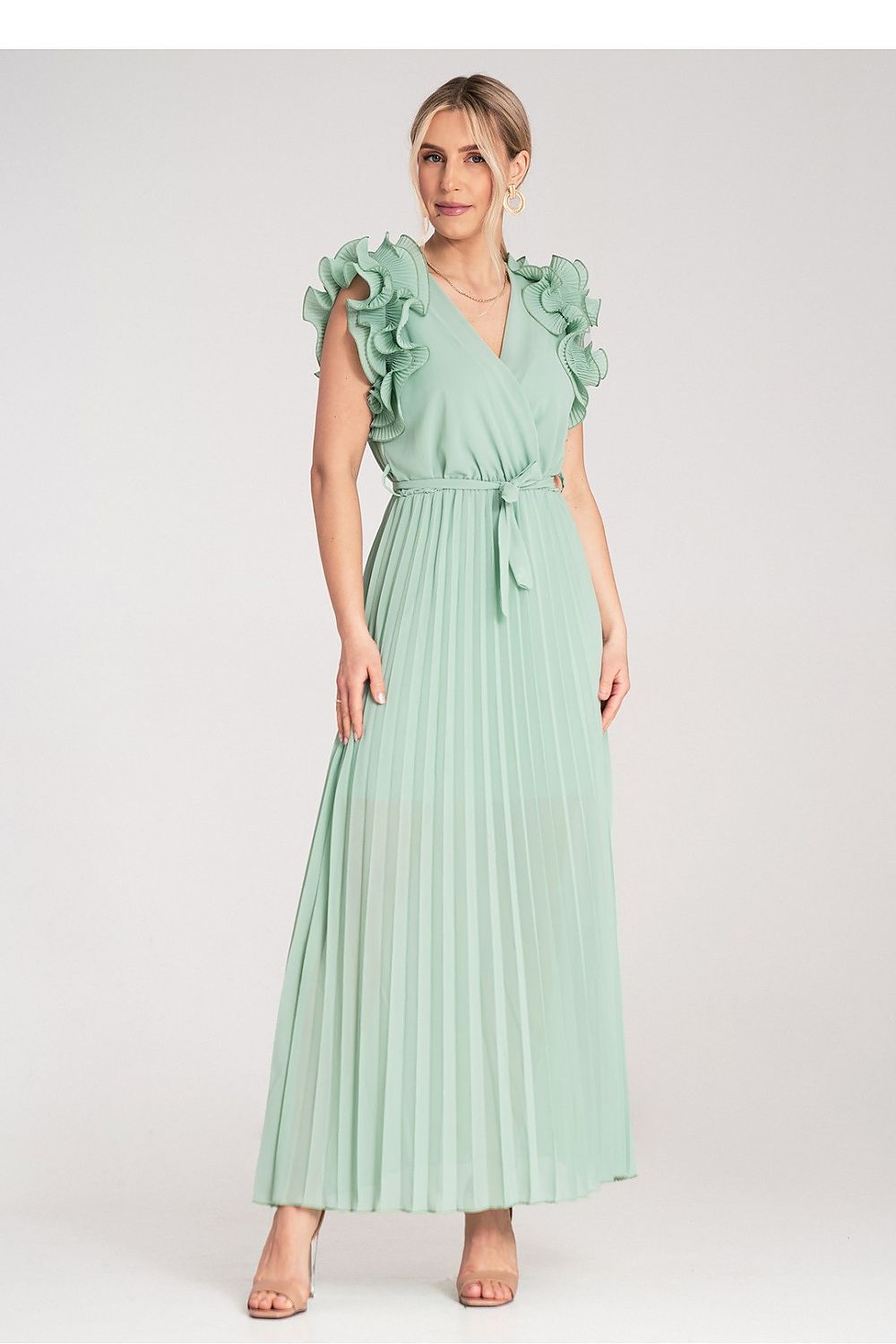 Maxi Wedding Guest Dress – Wrap Neck, Wrap, Pleats – Daydress | GUOCALI – view 9