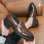 Men Apron Toe Dress Loafers - Buckles Monk Strap Formal Dress Shoes