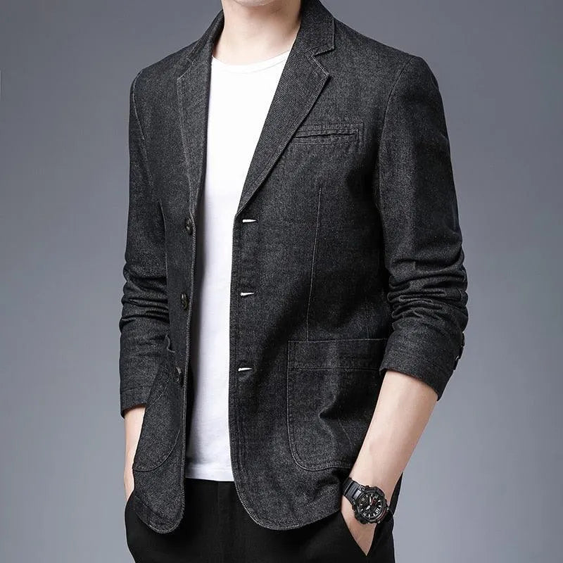 Men Blazer - Casual Denim Blazer -Guocali