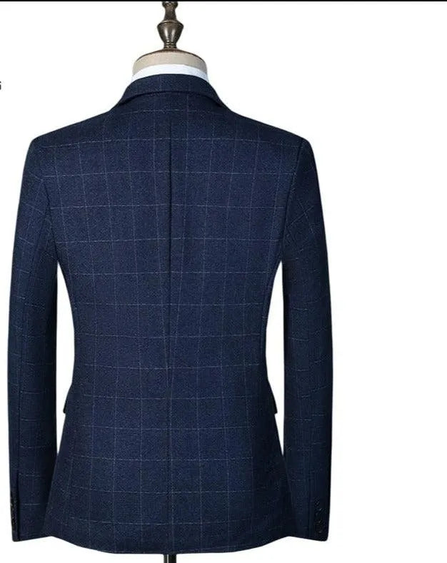 Men Blazer - Plaid Business Casual Blazer -Guocali